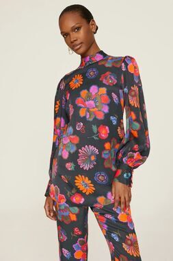 Farm Rio Lily's Garden Blouse, Long Sleeve, Mock Neck, XS, New! Retail $170